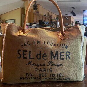 Neiman Marcus Sel De Mer Canvas Leather Tote Bag